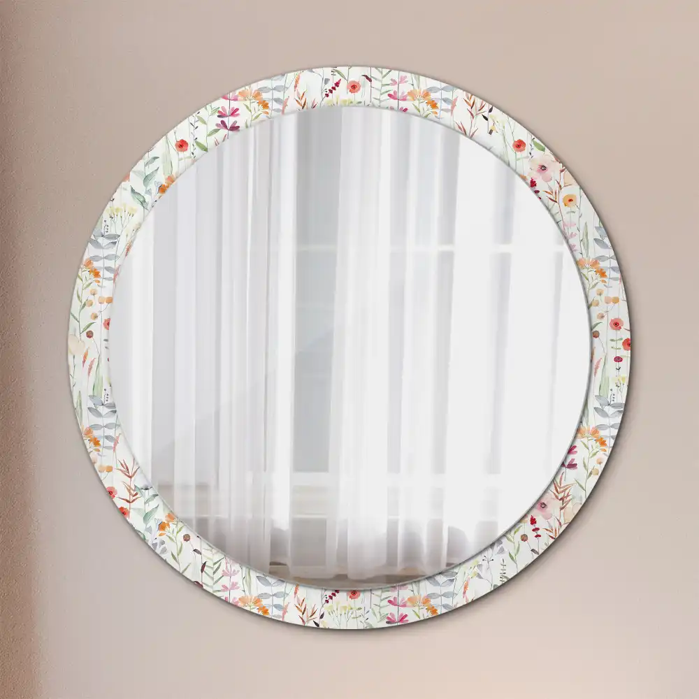 Round printed mirror Wild flowers