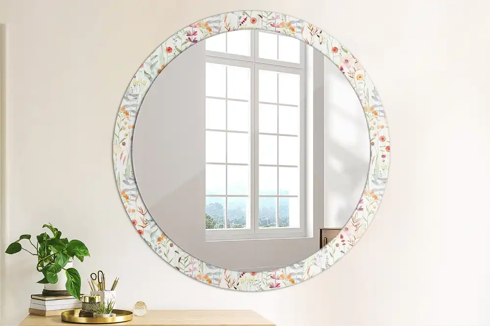 Round printed mirror Wild flowers