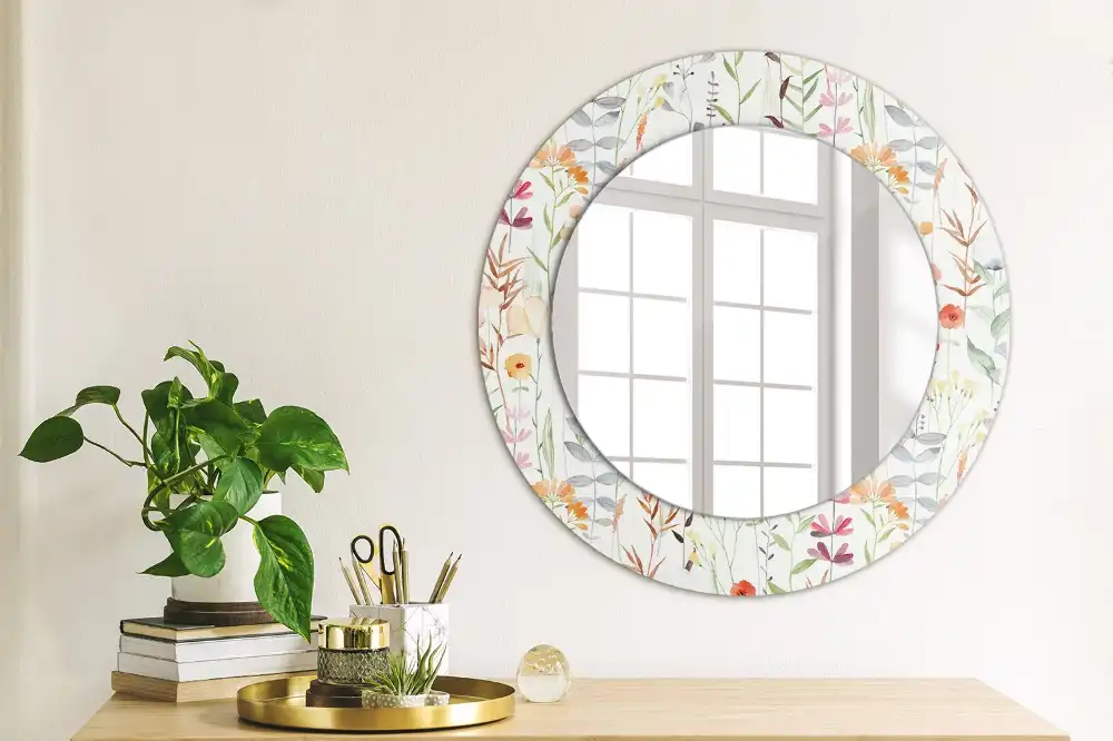 Round printed mirror Wild flowers
