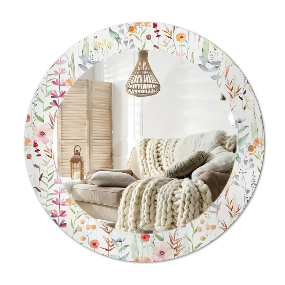 Round printed mirror Wild flowers