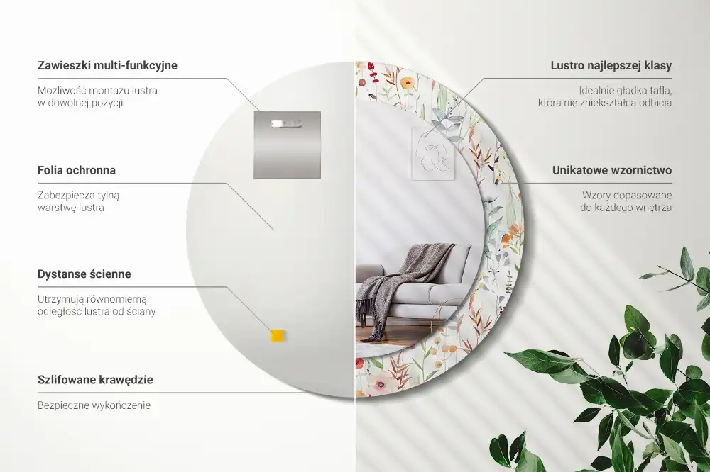 Round printed mirror Wild flowers