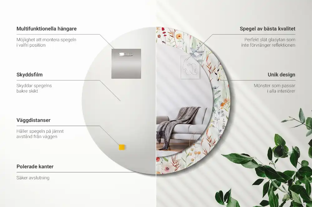 Round printed mirror Wild flowers