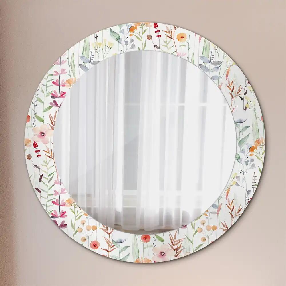 Round printed mirror Wild flowers