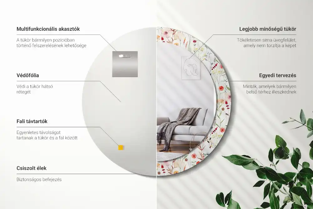 Round printed mirror Wild flowers