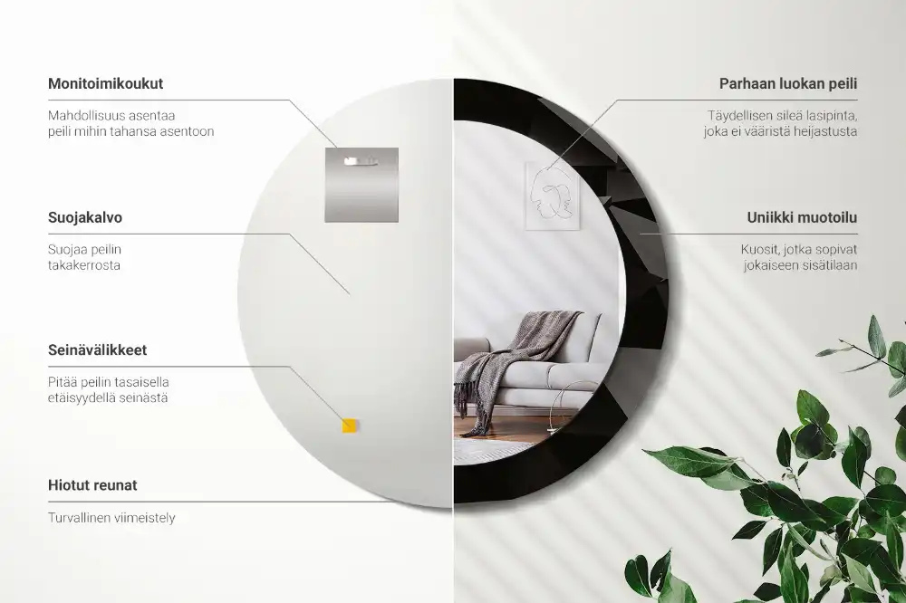 Round printed mirror Abstract black