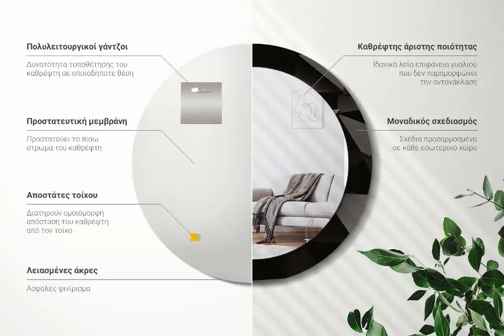 Round printed mirror Abstract black