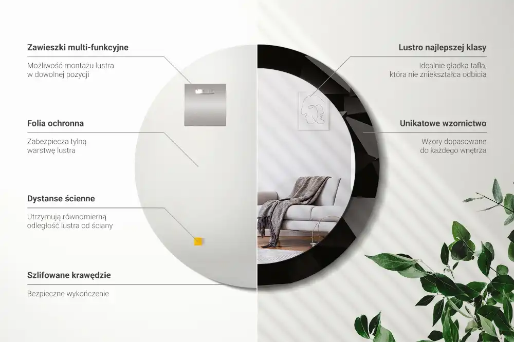 Round printed mirror Abstract black