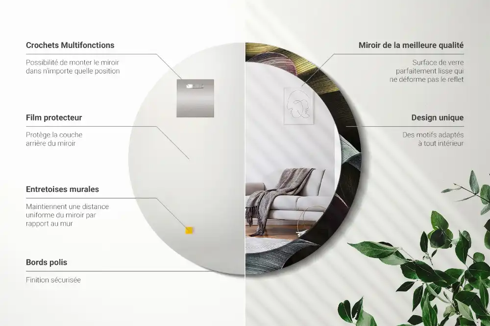 Round wall mirror decor Dark tropical leaves