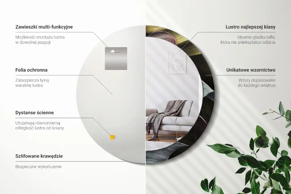 Round wall mirror decor Dark tropical leaves