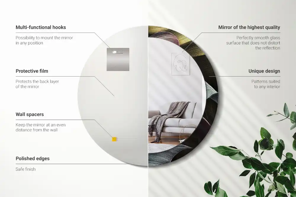 Round wall mirror decor Dark tropical leaves