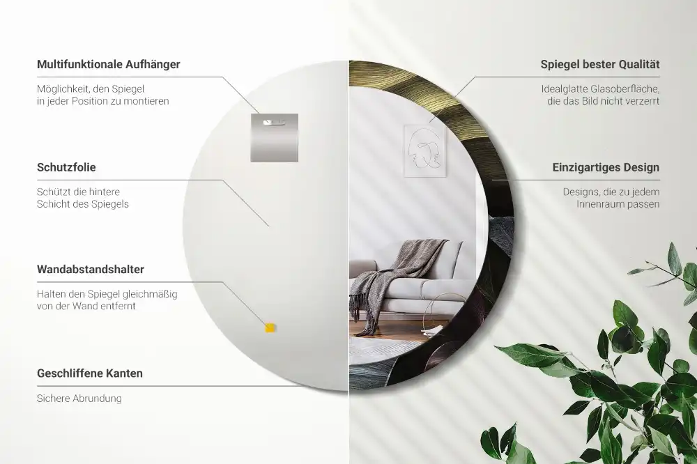 Round wall mirror decor Dark tropical leaves