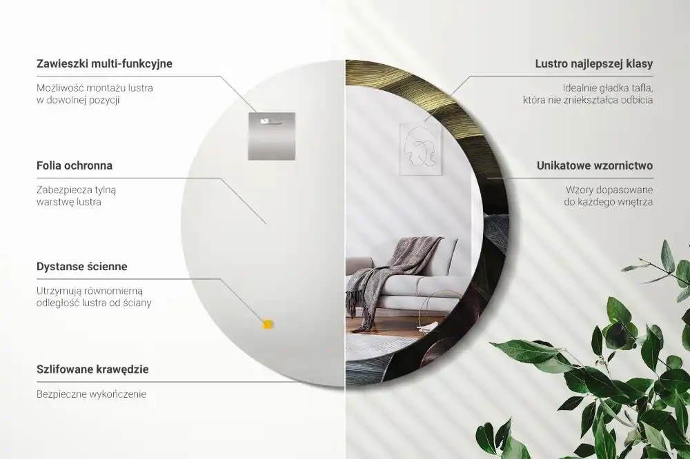 Round wall mirror decor Dark tropical leaves