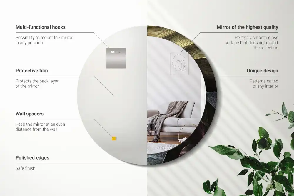 Round wall mirror decor Dark tropical leaves