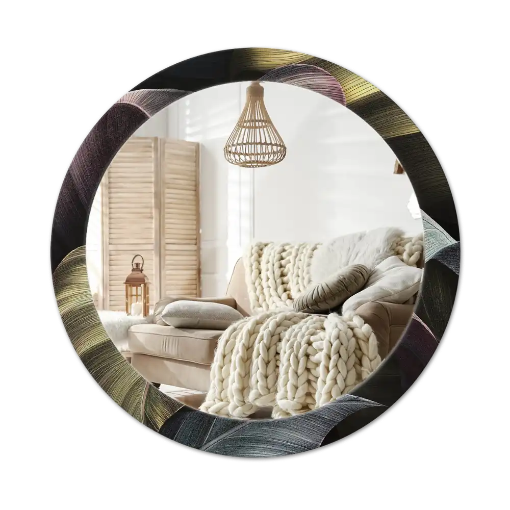 Round wall mirror decor Dark tropical leaves