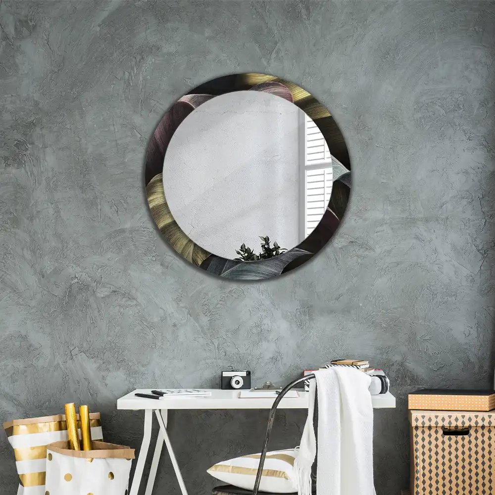 Round wall mirror decor Dark tropical leaves