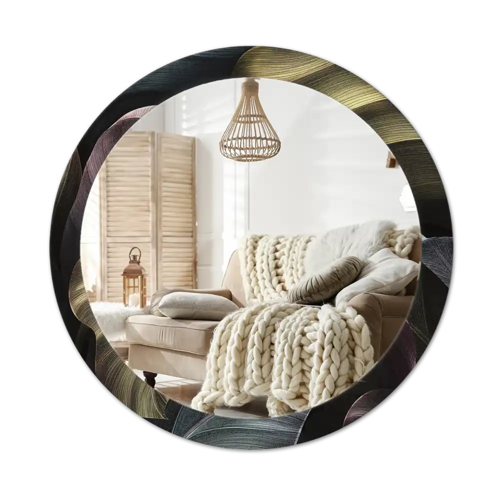 Round wall mirror decor Dark tropical leaves