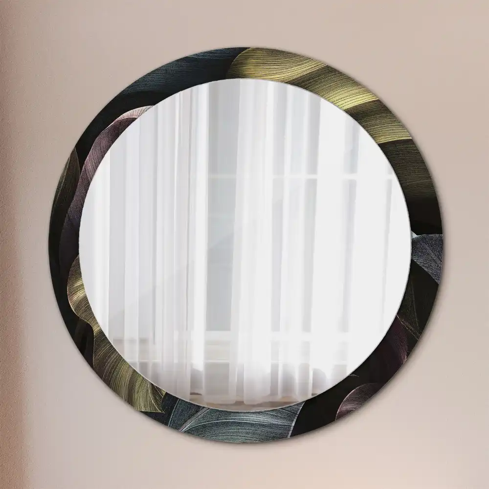 Round wall mirror decor Dark tropical leaves