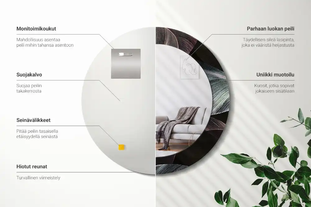 Round wall mirror decor Dark tropical leaves