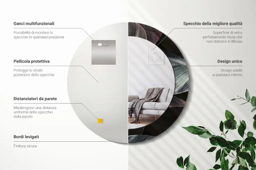 Round wall mirror decor Dark tropical leaves