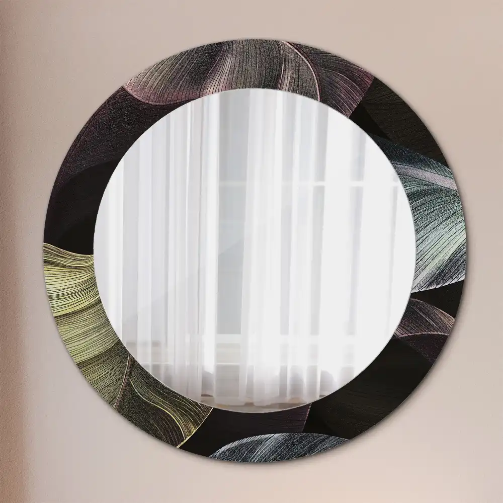Round wall mirror decor Dark tropical leaves