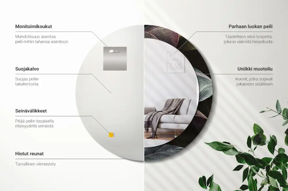 Round wall mirror decor Dark tropical leaves