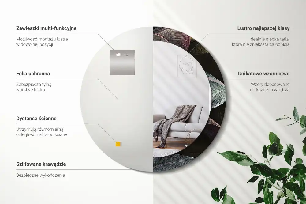 Round wall mirror decor Dark tropical leaves