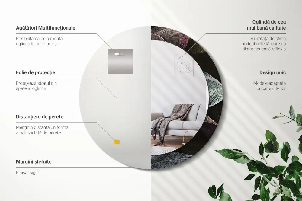 Round wall mirror decor Dark tropical leaves