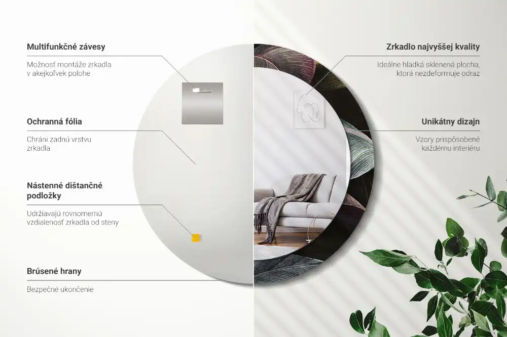 Round wall mirror decor Dark tropical leaves