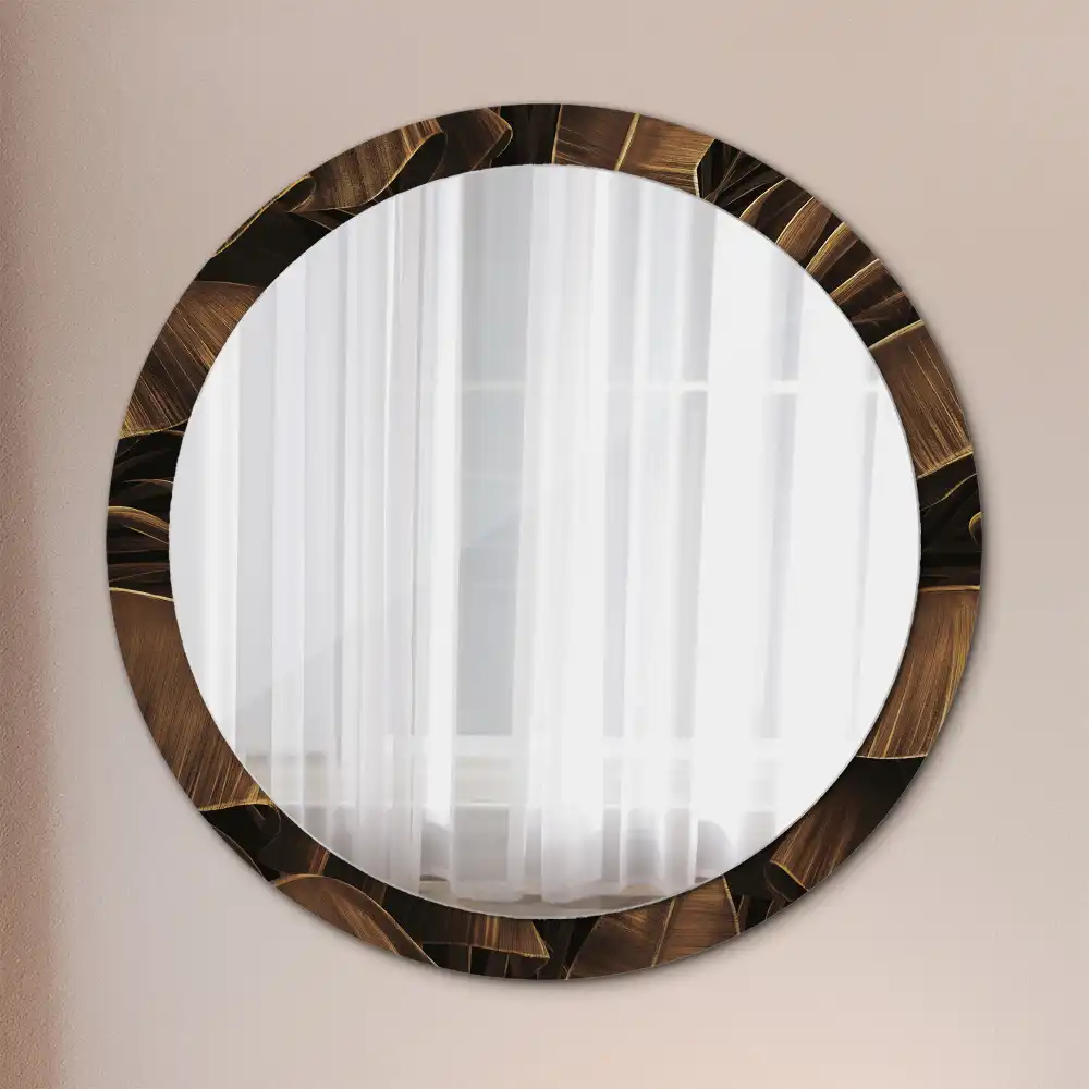 Round printed mirror Brown banana leaves