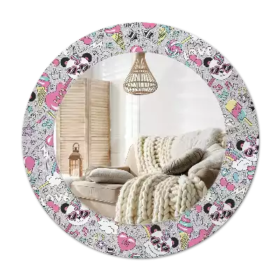 Round wall mirror decor Panda unicorn