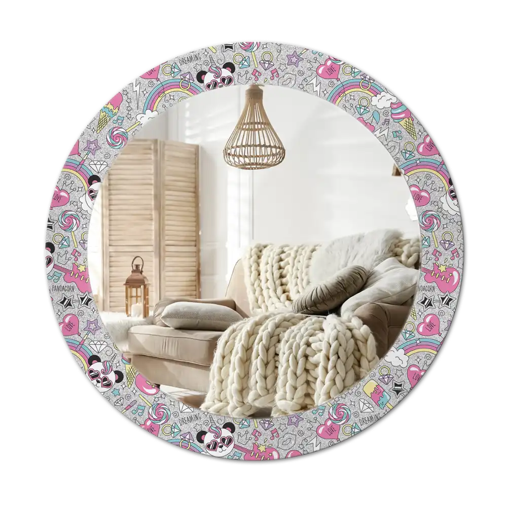 Round wall mirror decor Panda unicorn