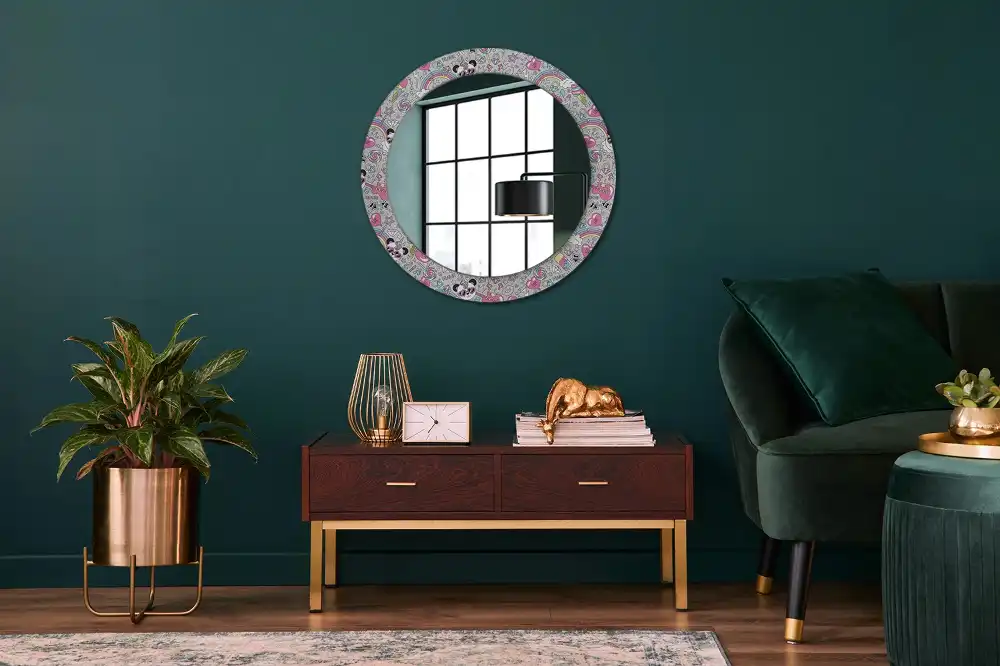 Round wall mirror decor Panda unicorn