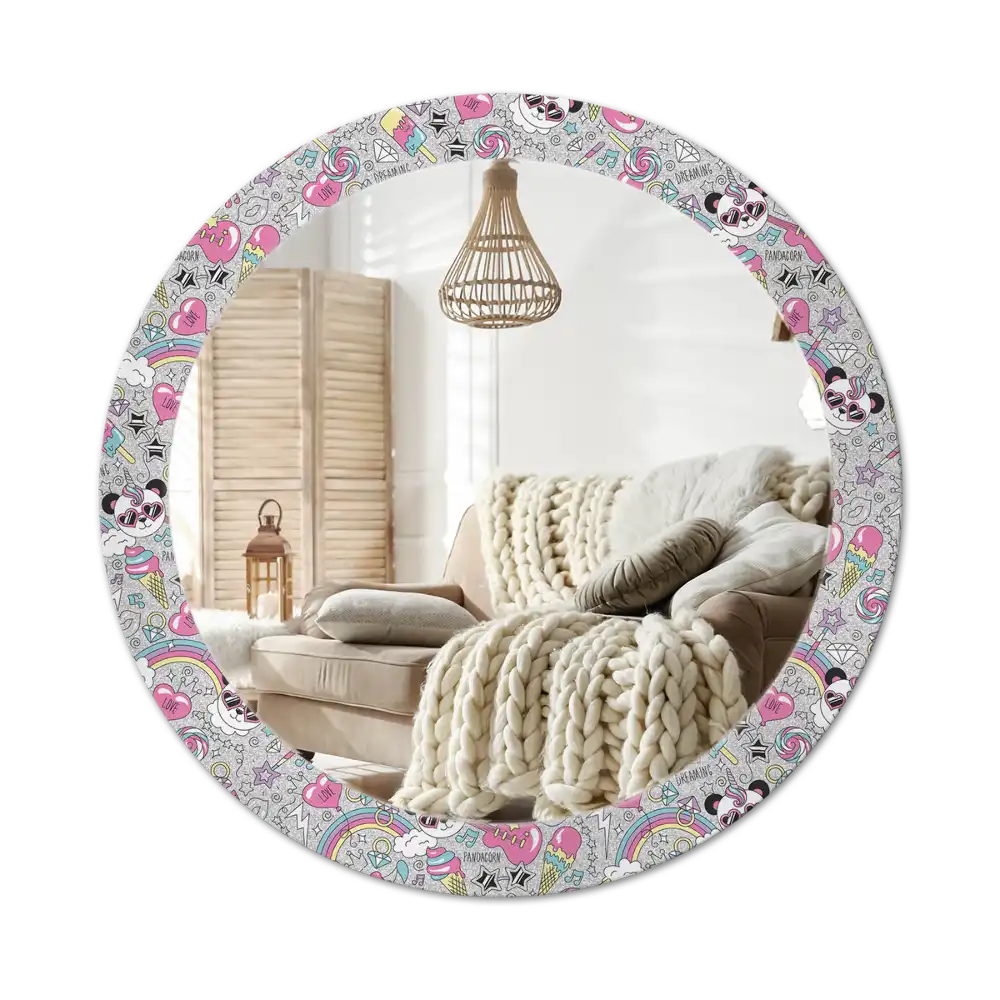 Round wall mirror decor Panda unicorn