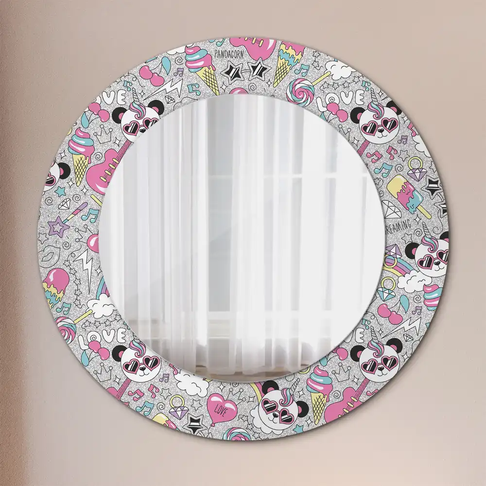 Round wall mirror decor Panda unicorn