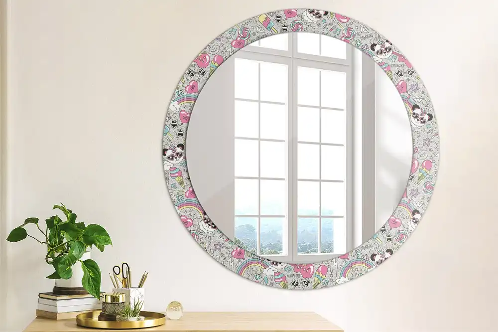 Round wall mirror decor Panda unicorn