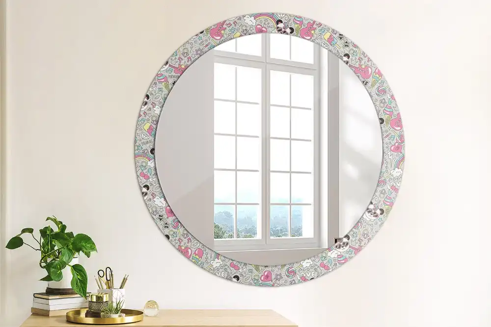 Round wall mirror decor Panda unicorn