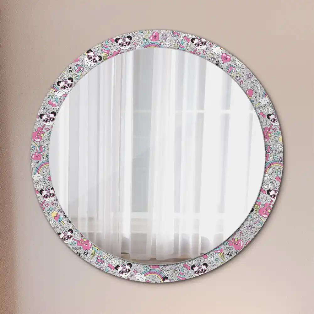Round wall mirror decor Panda unicorn