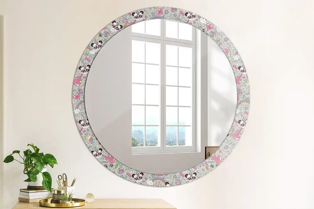 Round wall mirror decor Panda unicorn