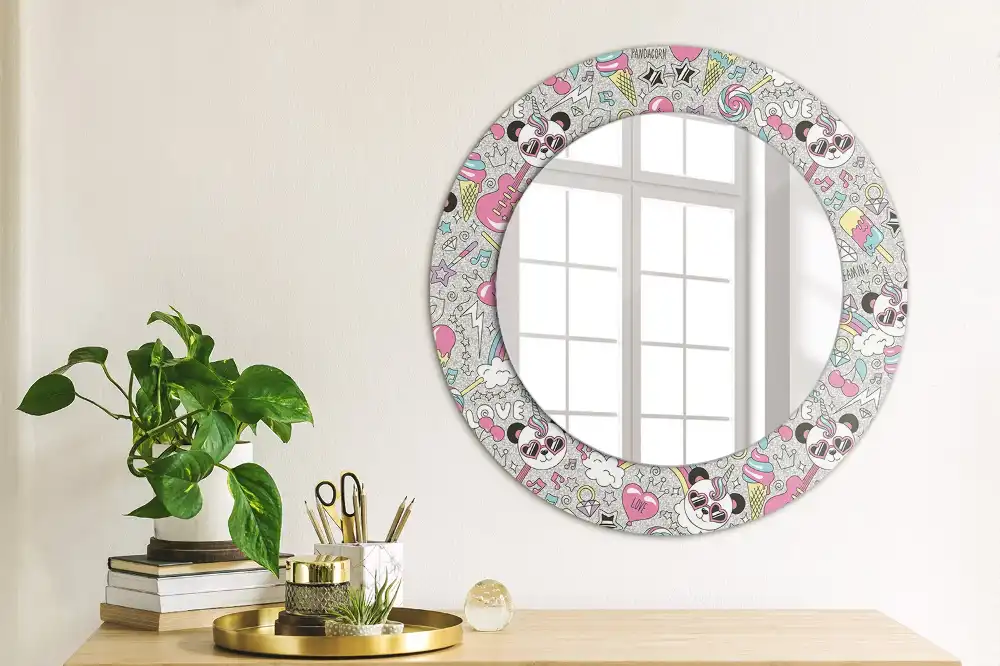 Round wall mirror decor Panda unicorn
