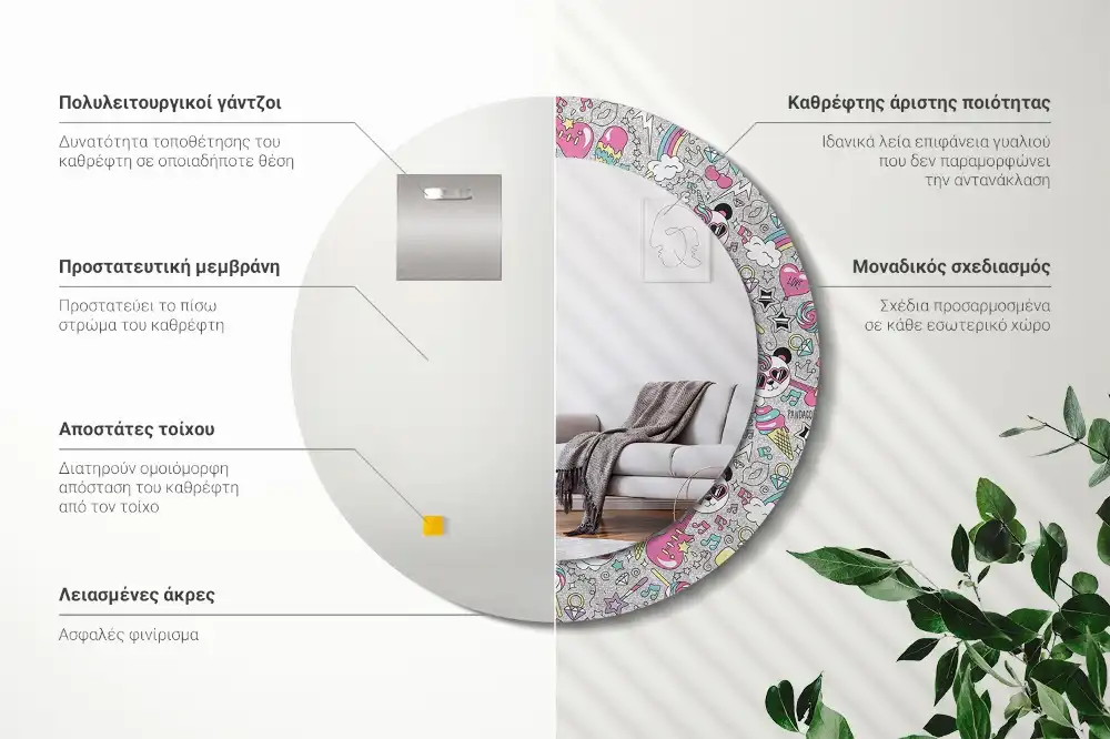 Round wall mirror decor Panda unicorn