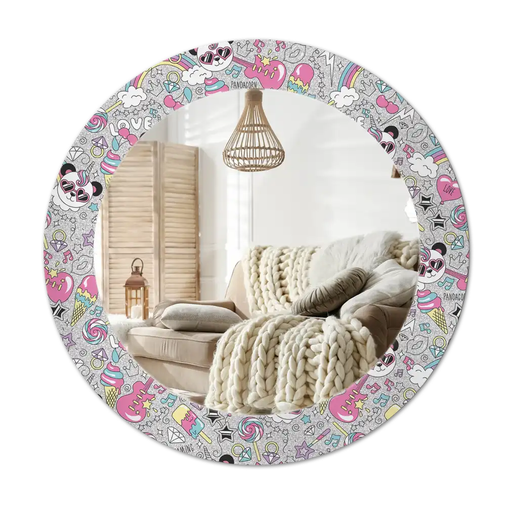 Round wall mirror decor Panda unicorn