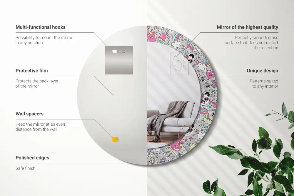 Round wall mirror decor Panda unicorn