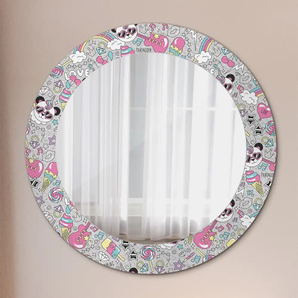 Round wall mirror decor Panda unicorn