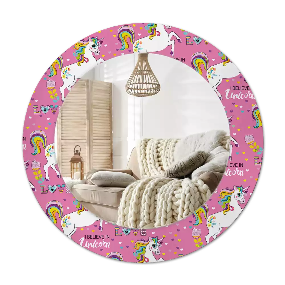 Round mirror frame with print Magical Unicorn