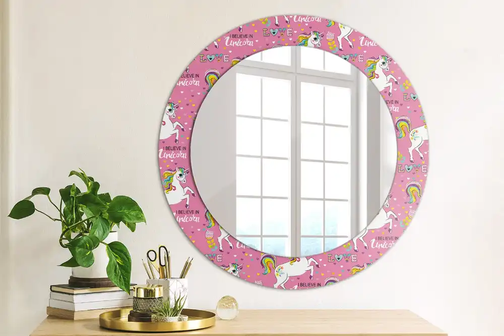 Round mirror frame with print Magical Unicorn