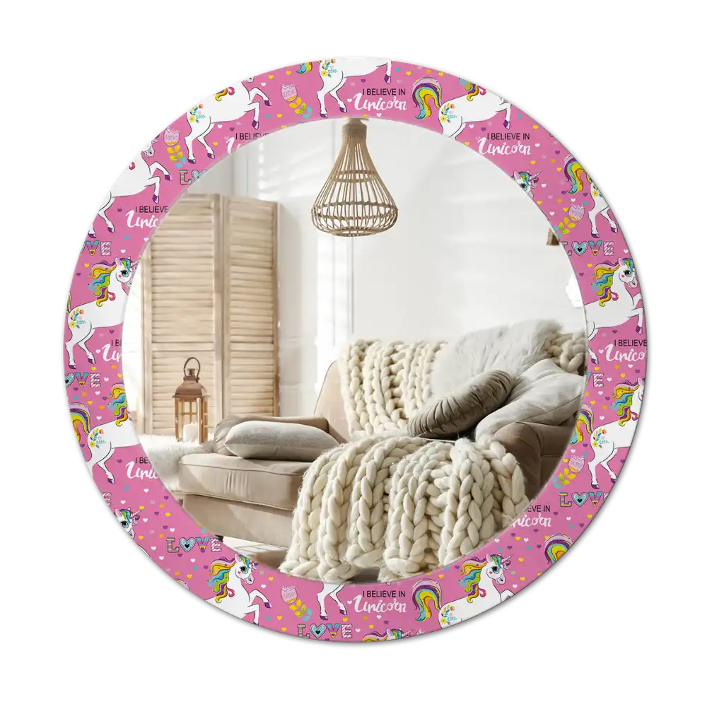 Round mirror frame with print Magical Unicorn