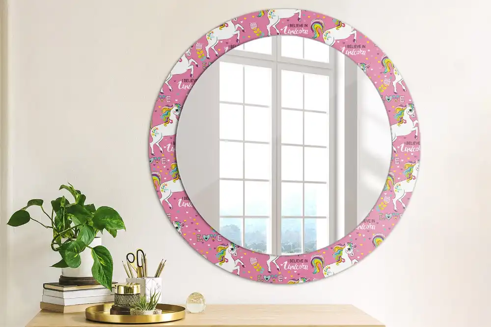 Round mirror frame with print Magical Unicorn