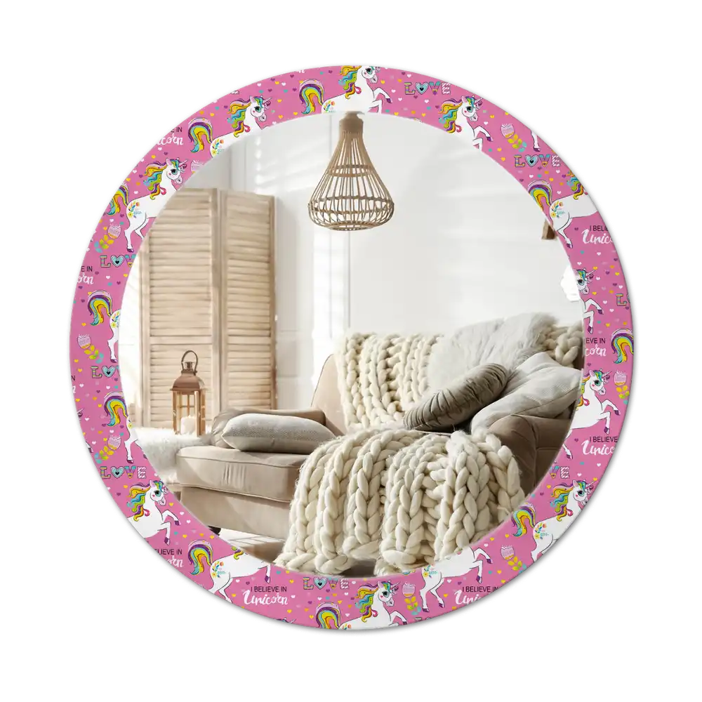 Round mirror frame with print Magical Unicorn