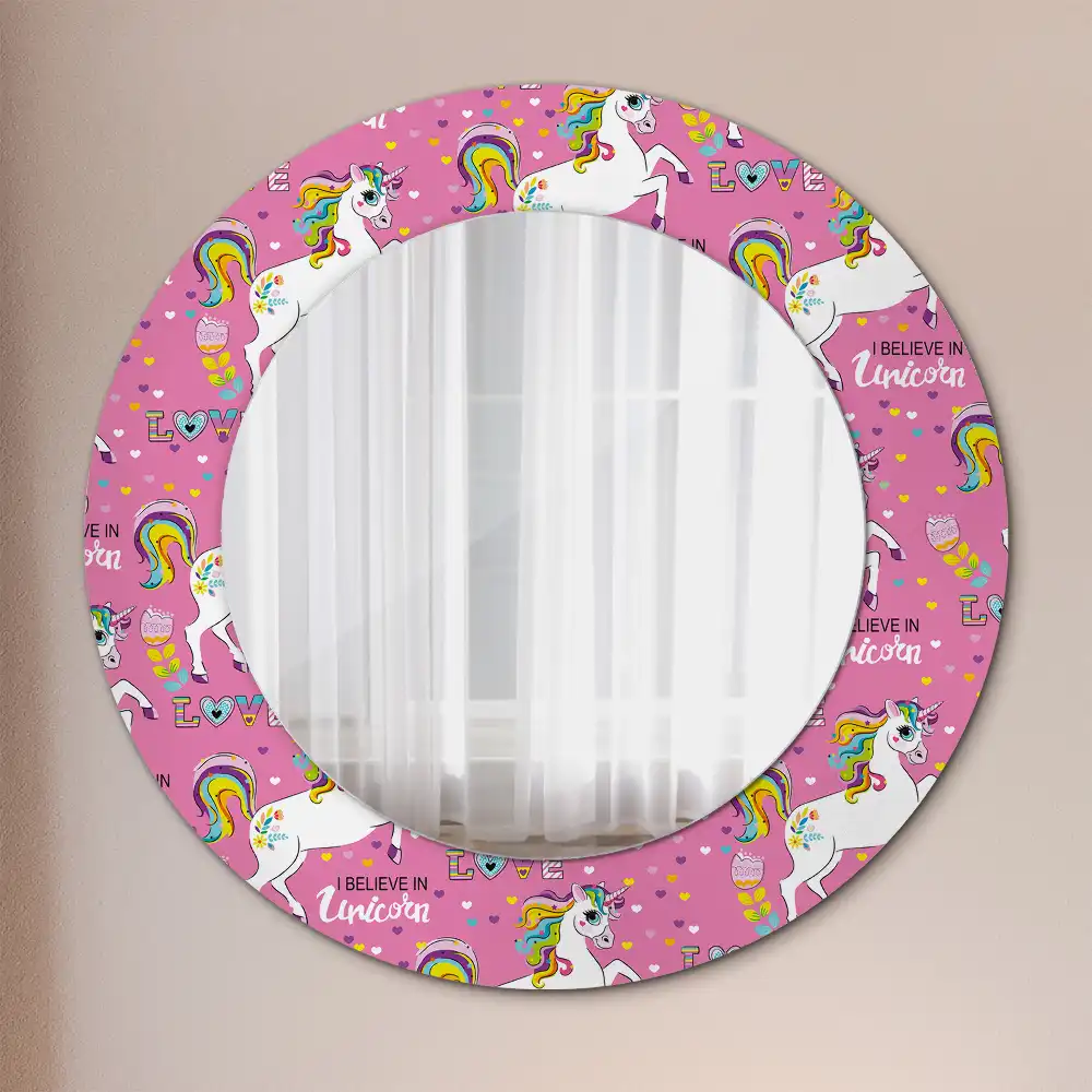 Round mirror frame with print Magical Unicorn