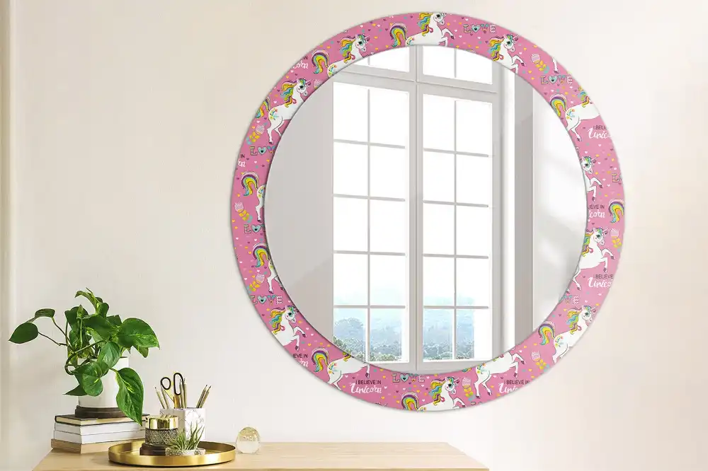 Round mirror frame with print Magical Unicorn